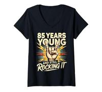 Femme 85 Years and Still Rocking 85 Anniversaire 85 Ans T-Shirt avec Col en V