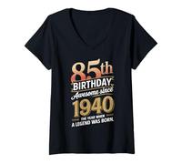 Femme 85th Birthday Awesome Since 1940 Vintage Style T-Shirt avec Col en V