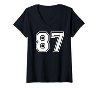 Femme 87, numéro Quatre-Vingt-Sept, Correspondance Graphique des Sports d'équipe, Varsity T-Shirt avec Col en V