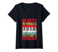 Femme 88 Touches et 10 Doigts Qui ne posent Pas de problème avec Le Clavier T-Shirt avec Col en V