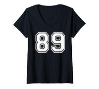 Femme 89 Numéro Quatre-Vingt-Neuf Sports d'équipe Correspondant à l'équipe Varsity T-Shirt avec Col en V