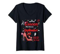 Femme 9 Septembre Anniversaire Cette Reine est née Le 9 Septembre T-Shirt avec Col en V