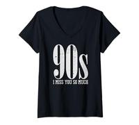 Femme 90s I Miss You So Much Distressed Nostalgia Quote T-Shirt avec Col en V
