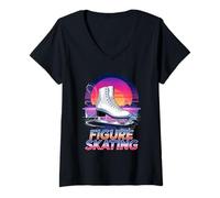 Femme 90s Vintage Figure Skating Skate Skater T-Shirt avec Col en V
