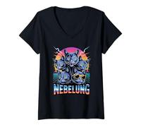 Femme 90s Vintage Nebelung Longhaired Russian Blue T-Shirt avec Col en V