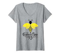 Femme 93e Anniversaire The Queen Bee is 93 Years Old Bumblebee T-Shirt avec Col en V