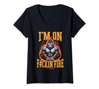 Femme 96,4% Silverback Gym vêtements Bodybuilding Strongman Fire T-Shirt avec Col en V