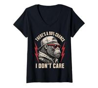 Femme 99% Chance I Don't Care Sarcastic Monkey Gorilla Streetwear T-Shirt avec Col en V