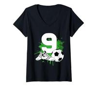 Femme 9e Anniversaire garçon 9 Ans Footballeur Anniversaire de T-Shirt avec Col en V