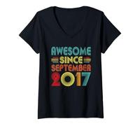Femme 9th Birthday Idea Awesome Since September 2017 9 Years Old T-Shirt avec Col en V