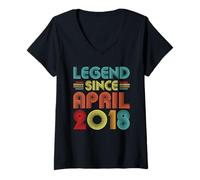 Femme 9th Birthday Idea Legend Since April 2018 9 Years Old Bday T-Shirt avec Col en V