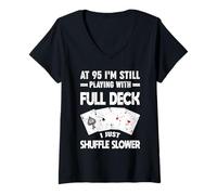 Femme À 95 Ans, Je Joue Toujours avec Un Joueur Shuffle Full Deck T-Shirt avec Col en V