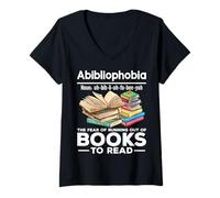 Femme A Bibliophobia the fear of running of books to read T-Shirt avec Col en V