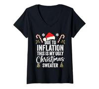 Femme À Cause de l'inflation, ce sont Mes vilains Chandails de Noël T-Shirt avec Col en V
