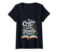 Femme A Chapter a Day Keeps Reality Away Book Lover T-Shirt avec Col en V