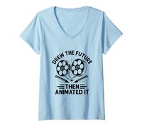 Femme A dessiné le futur puis l'a animé Animation Draw Animate T-Shirt avec Col en V