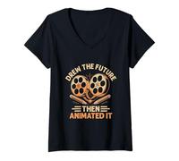 Femme A dessiné le futur puis l'a animé Animation Draw Animate T-Shirt avec Col en V