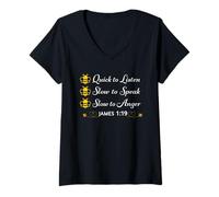 Femme À écouter Rapidement James 1:19 T-Shirt avec Col en V
