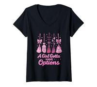 Femme A Girl Gotta Have Options Pastel Witch Broom Kawaii Hallowee T-Shirt avec Col en V