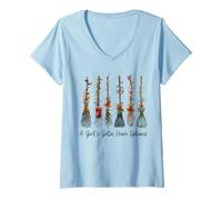 Femme A Girl's Gotta Have Options Automne Bow Floral Balai Halloween T-Shirt avec Col en V