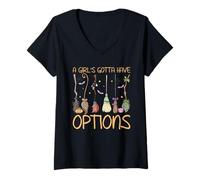Femme A Girl's Gotta Have Options Sorcières d'halloween rétro T-Shirt avec Col en V