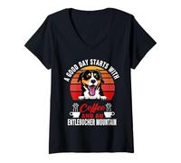 Femme A Good Day Starts with Coffee & an Entlebucher Mountain Dog T-Shirt avec Col en V