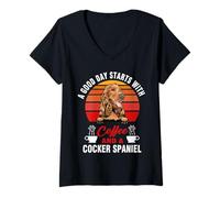 Femme A Good Day Starts with Coffee and A Cocker Spaniel Dog T-Shirt avec Col en V
