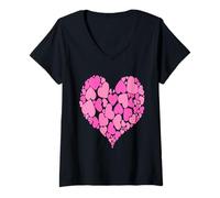 Femme A Heart of Hearts Design Romantique Nuances de Rose Pastel T-Shirt avec Col en V
