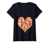 Femme A Heart of Hearts Design Romantique Pastel Peach Shades T-Shirt avec Col en V