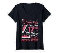 Femme À l'approche de Mon 17e Anniversaire avec la grâce et la miséricorde de Dieu T-Shirt avec Col en V