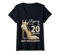 Femme À l'approche de Mon 20e Anniversaire avec la grâce et la miséricorde de Dieu T-Shirt avec Col en V