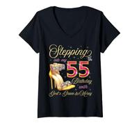 Femme À l'approche de Mon 55e Anniversaire avec la grâce et la miséricorde de Dieu T-Shirt avec Col en V
