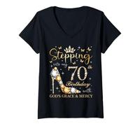 Femme À l'approche de Mon 70e Anniversaire, C'est l'anniversaire de la grâce et de la miséricorde de Dieu T-Shirt avec Col en V