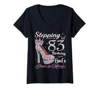 Femme À l'approche de Mon 83e Anniversaire avec la grâce et la miséricorde de Dieu T-Shirt avec Col en V