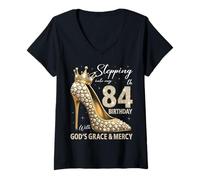 Femme À l'approche de mon 84e anniversaire avec la grâce et la miséricorde de Dieu T-Shirt avec Col en V