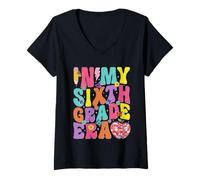 Femme À l'époque de ma 6e année, rentrée Scolaire de 6e année Groovy T-Shirt avec Col en V