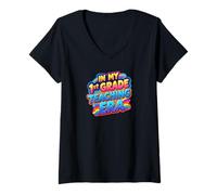 Femme À l'époque de ma première année d'enseignement de 1re année, professeur amusant de lecture et de mathématiques T-Shirt avec Col en V