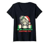 Femme À l'ère de Mes achats de Noël - Cute Groovy Xmas T-Shirt avec Col en V