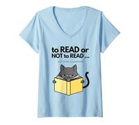 Femme À Lire ou Pas, drôle de Chat lisant Un Livre de mystère Douillet T-Shirt avec Col en V