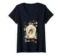 Femme A Little Bird Told Dessin d'anniversaire rétro Motif Nature T-Shirt avec Col en V