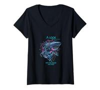 Femme A Look Into The Future Cyber Shark SciFi Hai Technique Design T-Shirt avec Col en V