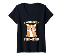 Femme A Man's Best Fur Friend Chien Kawaii Mignon drôle T-Shirt avec Col en V