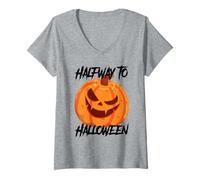 Femme À mi-chemin de Halloween T-Shirt avec Col en V