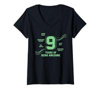 Femme À Mon 9e Anniversaire Era Boy Bday Nine Joyeux 9e Anniversaire T-Shirt avec Col en V