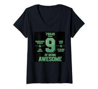 Femme À Mon 9e Anniversaire Era Boy Bday Nine Joyeux 9e Anniversaire T-Shirt avec Col en V