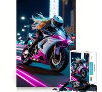 Femme à Moto de Nuit à Los Angeles Puzzle de 1000 pièces pour Adultes Exercice Mental Découpe de précision Bords Lisses Activité relaxante en Groupe à l'intérieur (38x52cm)