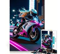Femme à Moto de Nuit Puzzle de 1000 pièces à Los Angeles Jeu de réflexion Amusant et Stimulant Pièces Parfaitement emboîtables Cadeau d'anniversaire Casse-tête (50x75cm)