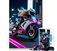 Femme à Moto la Nuit,Adolescents de Los Angeles,Puzzle de 1000 pièces,Jeu de mémoire Amusant,Composants Robustes et découpés avec précision,Jeu Portable et idéal pour Les Voyages (38x26cm)