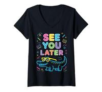 Femme À Plus Tard Alligator Dernier Jour d'école Professeur d'été T-Shirt avec Col en V