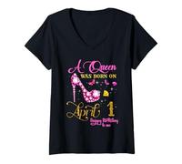 Femme A Queen Was Born on April 1er April Birthday T-Shirt avec Col en V